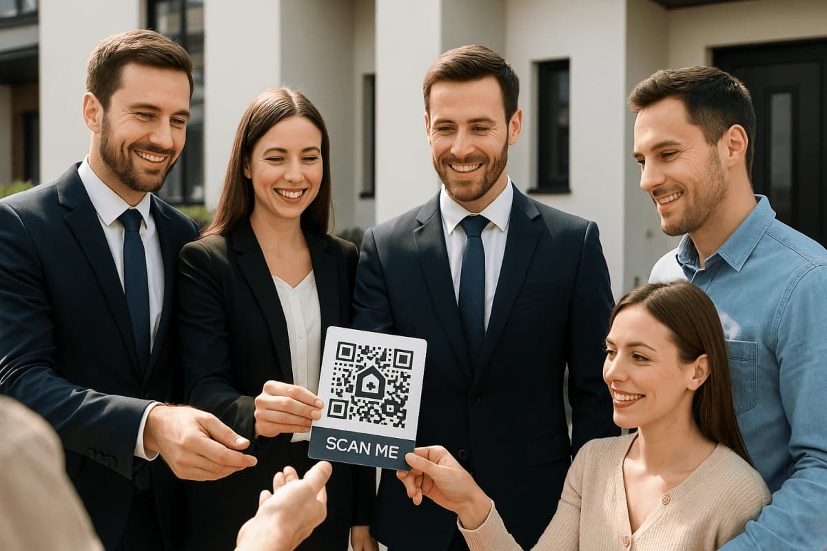 Real estate QR code example showing property listings and virtual tours