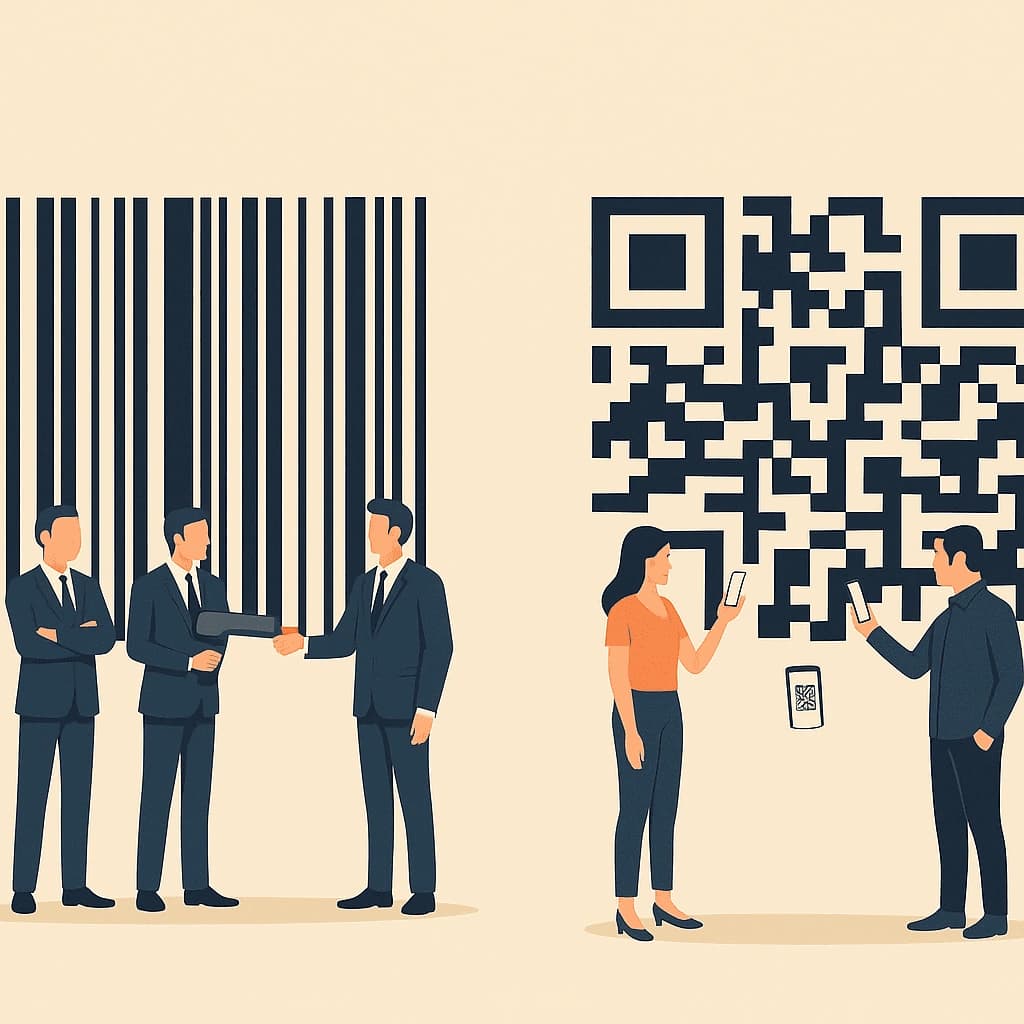 QR codes vs barcodes comparison in manufacturing environment showing inventory management and production tracking