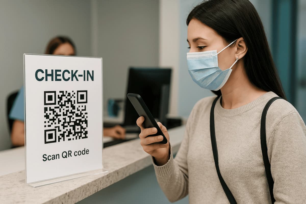 Healthcare QR code example showing patient information and medical services