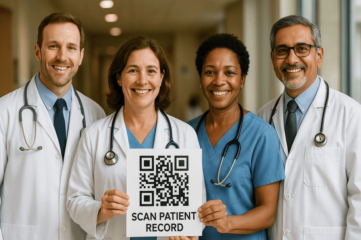 Healthcare professionals using QR codes for patient care and medical operations