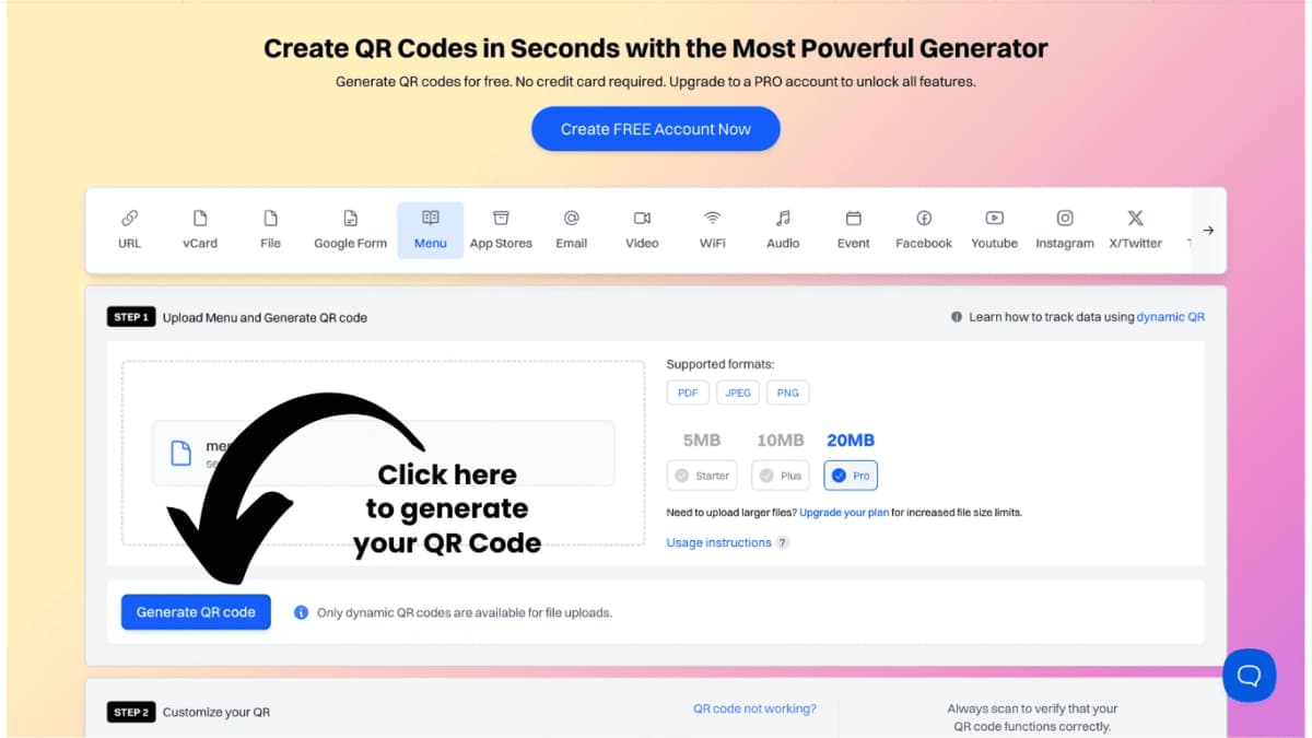 QRKit generated QR code showing the completed menu QR code