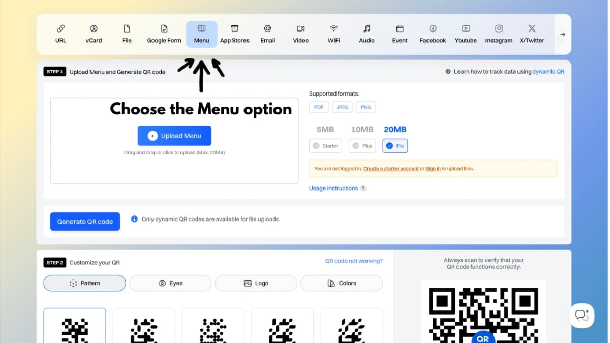 QRKit Menu option selected in toolbar