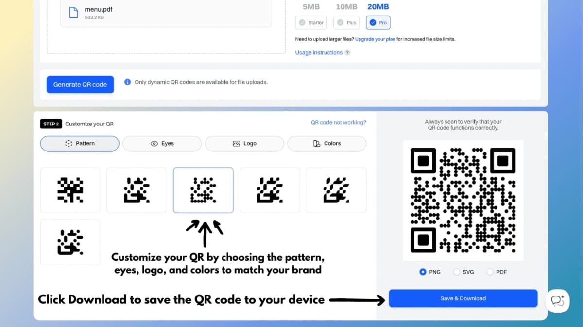 QRKit download interface showing PNG and SVG format options
