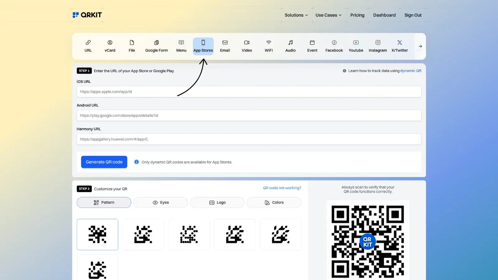 App Store QR code configuration options