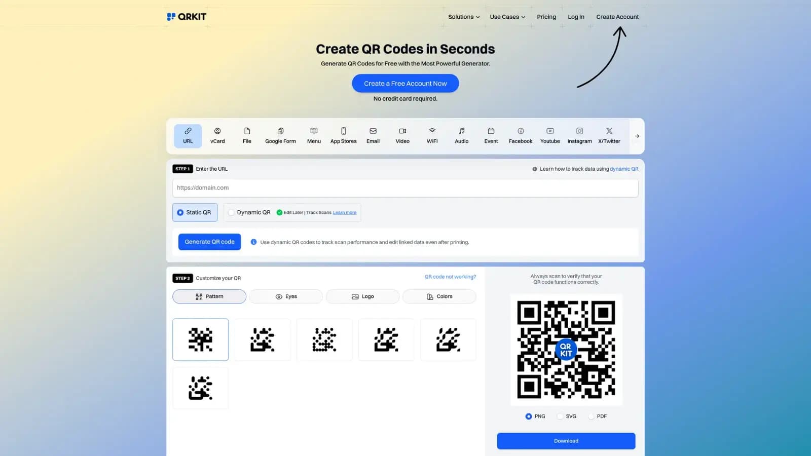 QRKit sign up and dashboard access