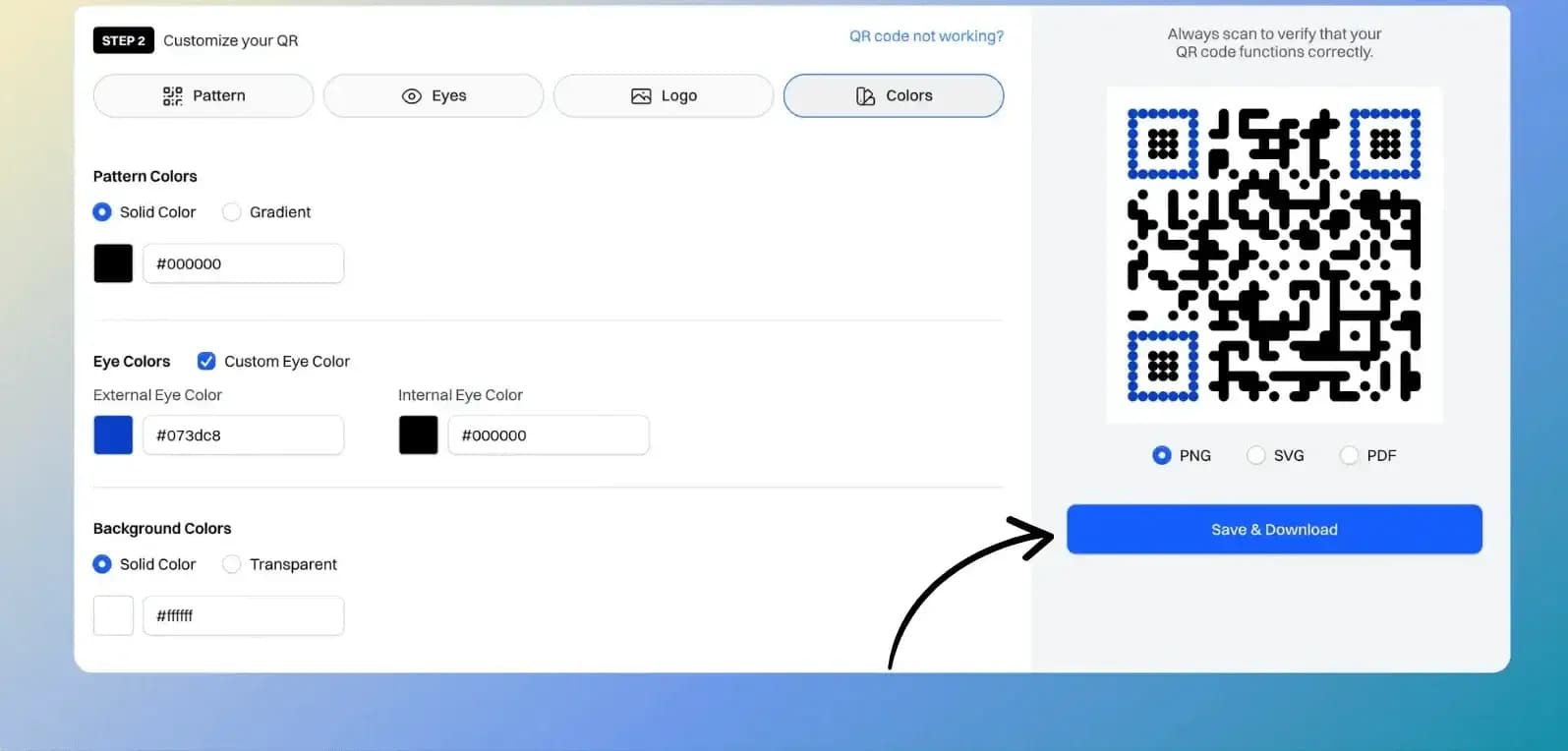 Downloading the finished URL QR code