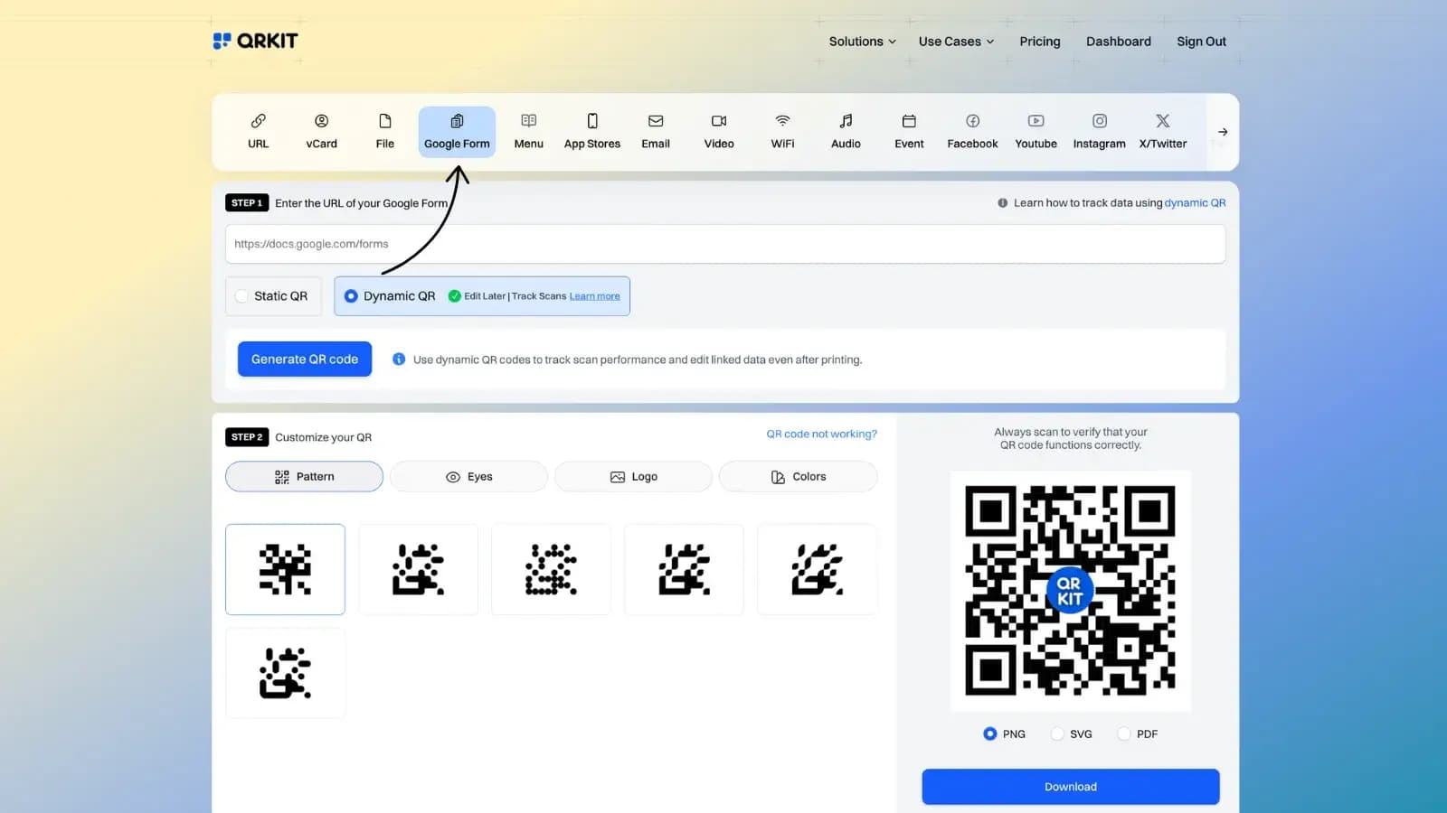 Google Form QR code configuration options